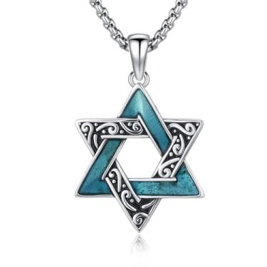 Imagem de MEDWISE Colar de estrela de Davi, prata esterlina 925, pingente de estrela judaica, joias judaicas, presentes para homens e mulheres com corrente de aço inoxidável