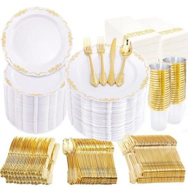 Imagem de Conjunto de louças Supernal, 800 unidades, pratos com aro dourado, tal