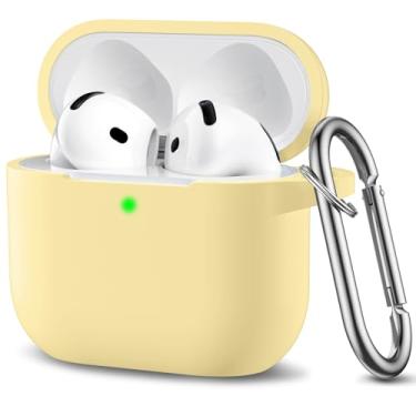 Imagem de DaQin Compatível com AirPods 4, capa protetora completa de silicone macio para Apple AirPods 4 com chaveiro, compatível com AirPod 4ª geração, acessórios para mulheres e homens, amarelo