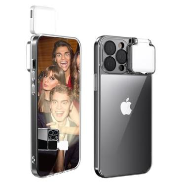 Imagem de CEXHG Com luz LED embutida para selfie para iPhone 16 Pro Max, capa compatível com TIK Tok/Stream/Maquiagem/Live/Vídeo - Selfie Illuminate Clear