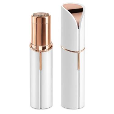Imagem de Depilador Facial Feminino Portátil, Recarregável USB, Removedor de Pelos para Rosto, Design Elegante em Branco e Rosé Gold