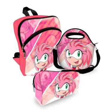 Imagem de Kit Escolar Mochila Lancheira Estojo Amy Sonic 2 - Criarte Presentes