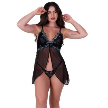 Imagem de Camisola com Calcinha sem Bojo Tule Transparente Bicolor Olívia - Naka