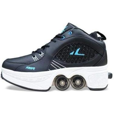 Imagem de Patins, Patins Quad Multifuncionais Ajustáveis, Masculino E Feminino Dupla Fileira Deformar Sapatos De Patinação De Roda, White-37