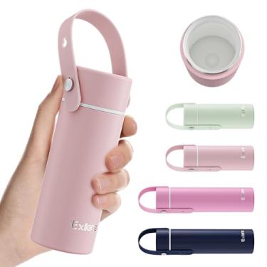 Imagem de Exllena 【Atualizada】 Pequena garrafa de água isolada forrada de cerâmica de 200 ml com alça de silicone ajustável - Frasco pequeno para bebidas quentes e frias, ideal para bolsa, lancheira... (rosa