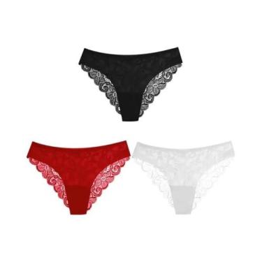 Imagem de Conjunto De 3 Peças De Calcinha De Renda Feminina, Lingerie De Cetim D