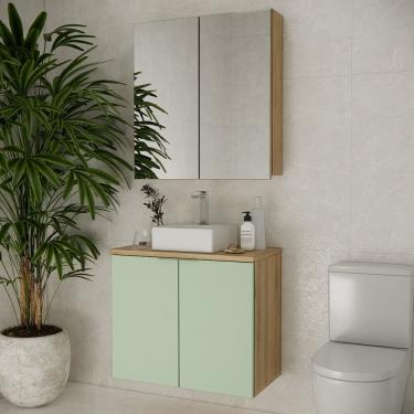 Imagem de Conjunto de Banheiro com Cuba 75cm X 145cm Marrom Carvalho / Verde