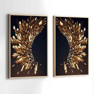 Imagem de Conjunto Quadros Decorativos com Moldura Arte Asas Douradas Kit 2 Quad