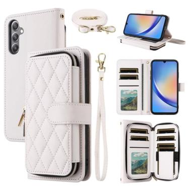 Imagem de Dswteny Argyle Capa carteira para Samsung Galaxy S24 FE 5G com alça de ombro de pulso, bolsa de couro PU flip suporte para cartão de crédito capa de celular para S 24 EF AI S24FE 24S mulheres meninas