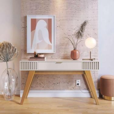 Imagem de Aparador Decorativo 136cm Ripado com Gaveta Itacaré Off White G73 - Gran Belo