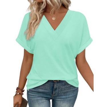 Imagem de Túnica feminina WIHOLL Plus Size 2025, verão, decote em V, verde