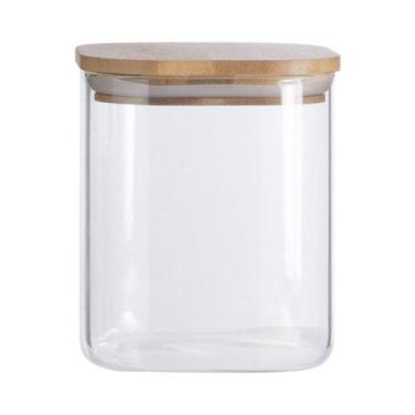 Imagem de Pote De Vidro Com Tampa De Bambu Oikos 800ml Hermético Quadrado