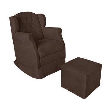 Imagem de Poltrona Amamentação Com Balanço E Puff Luxo Suede Manuela Marrom - Bl