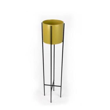 Imagem de Vaso Decorativo Dourado Com Suporte Metálico Preto - D'rossi