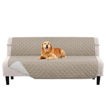 Imagem de PrinceDeco Futon Capa protetora para cama futon sem braços, com fundo elástico, reversível, acolchoada, capa de sofá de até 178 cm, resistente à água, para animais de estimação, cáqui