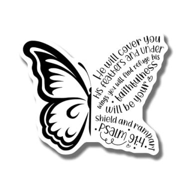 Imagem de Ímã de borboleta inspirador - Ímã do Salmo 91:4 - Ímã edificante do versículo do carro da Bíblia - Decoração de casa cristã - Ímã de escritura motivacional - AAMT1721