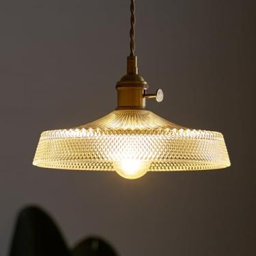 Imagem de JC TOPA Luzes pendentes vintage, iluminação pendente de ilha de cozinha de vidro de 23 cm para quarto sala de jantar canto luminária suspensa ajustável, latão