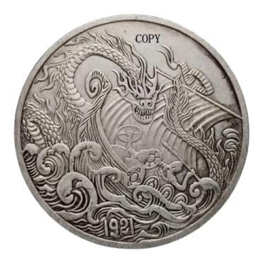 Imagem de Dragon Sea Serpent Ocean Kraken Monster Snake Warrior Shield Spear Viking Longship Ship Boat Norse Celtic Copy 1921 U.S Hobo Morgan Dollar Coin Silver Plated Replica Commemorative