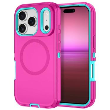 Imagem de I-HONVA Capa para iPhone 17 Pro Max [compatível com MagSafe] à prova de choque com 3 camadas de proteção total [sem protetor de tela] Capa resistente para Apple iPhone 17 Pro Max, rosa vermelho/verde