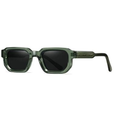 Imagem de Óculos de sol Shauna retrô retangular feminino de luxo, óculos de sol fashion com proteção UV400, tendência masculina, punk (verde e cinza)