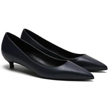 Imagem de MOOMMO Sapatos femininos de salto baixo com bico fino de cetim sem cadarço, salto baixo, 2,5 cm, confortável, clássico, diário, escritório, noite, festa, casamento, 4-13 M EUA, Azul-marinho fosco, 8.5