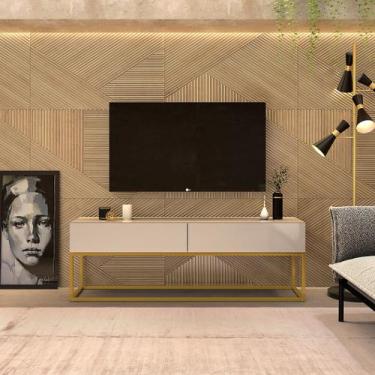 Imagem de Rack Baixo de Ferro e Madeira MDF/MDP Estilo Industrial Dourado Com 2 