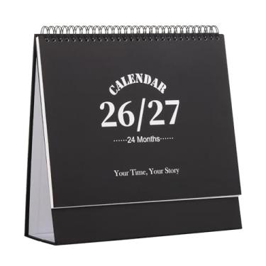 Imagem de Calendário de mesa 2026-2027, calendário de 2 anos de janeiro de 2026 a dezembro de 2027, agenda mensal de mesa com adesivos para casa, escritório, organização escolar (G - preto, 25 cm x 24,4 cm)