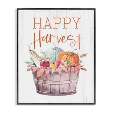 Imagem de Stupell Industries Cesta rústica Happy Harvest arte giclée emoldurada preta, design por Lux + Me Designs, 14 x 11
