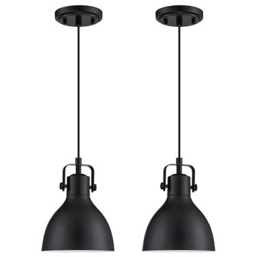 Imagem de 1 tambor de metal suspenso de 16,5 cm pacote com 2 lâmpadas de teto para ilha de cozinha, acabamento preto para pia bar, sala de jantar, corredor, entrada, corredor