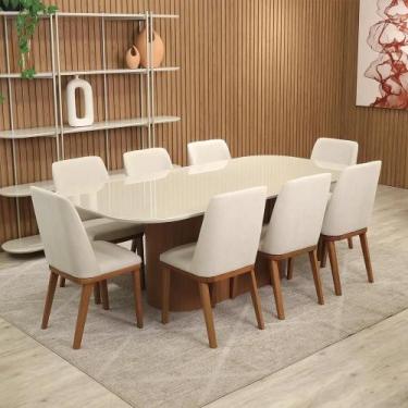 Imagem de Conjunto de Jantar Mesa Retangular com Vidro 8 Cadeiras Kalina - Canel