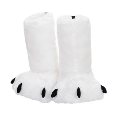 Imagem de Colaxi Botas femininas de pantufa, sapatos de pelúcia com pata de urso para sala de estar, aniversário, casa, L