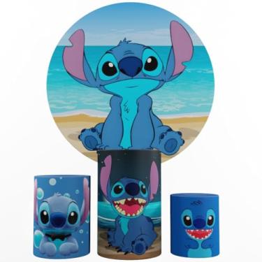 Imagem de Kit Decoração Festa, Painel Stitch + Trio Capas De Cilindros (Color 04)
