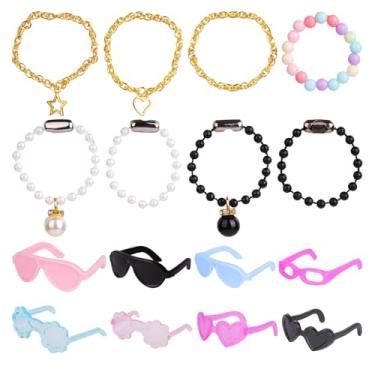 Imagem de SXoonKing 8 peças de mini chapéus para roupas de ganso de mesa de 18 cm, mini chapéu de ganso de varanda com alça ajustável para chaveiro de estátua, Colar + óculos, Mini