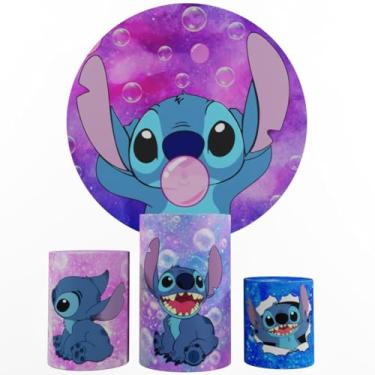 Imagem de Kit Decoração Festa, Painel Stitch + Trio Capas De Cilindros (Color 09)