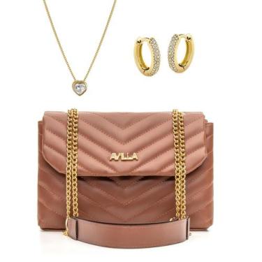 Imagem de Kit Bolsa Feminina Transversal De Mão De Ombro Colar Brinco - AVILLA, 