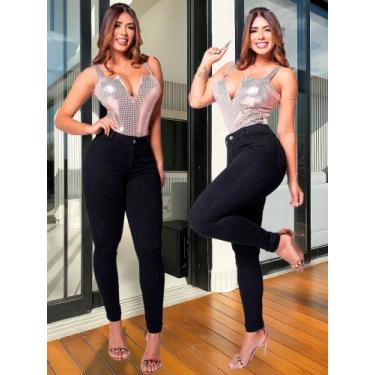 Imagem de Calça Jeans Feminina Sawary Luxo  Sofisticada Cós Alto Modelagem Impec