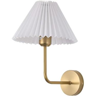 Imagem de Luminárias de parede de metal modernas para cabeceira, luminárias de parede nórdicas, arandela de parede simples com abajur de tecido plissado em dourado, para decoração de quarto, cabeceira