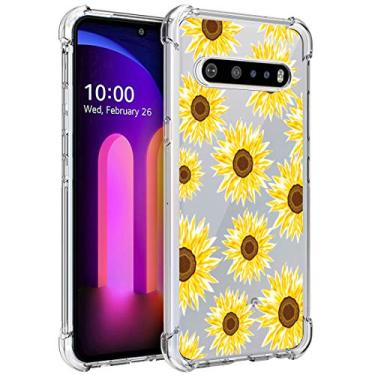 Imagem de Osophter Capa para LG V60 ThinQ, capa para LG V60 floral floral para meninas mulheres capa de telefone de borracha TPU flexível com absorção de choque para LG V60 ThinQ (flor do sol)