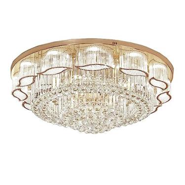 Imagem de Luminárias pendentes, lustre redondo de cristal K9, lustre moderno de cristal em forma de gota de chuva, 3 cores reguláveis com controle remoto, luminária de teto embutida para sala de estar