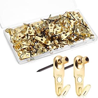 Imagem de Kit de pendurar imagens em gesso com ganchos dourados para parede de gesso, montagem em gesso, parede de madeira, drywall (50, 13,6 kg)