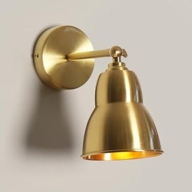 Imagem de Luminária de parede clássica de latão, luminária de parede luxuosa de latão escovado, luminária de leitura de cabeceira dourada ajustável de 180° para cima e para baixo, arandelas de parede