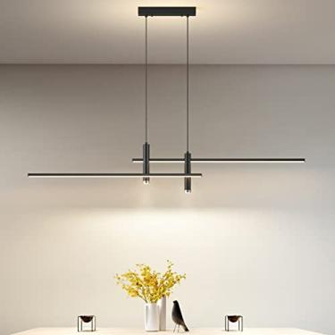 Imagem de Luminária pendente de LED moderna com controle remoto, regulável, para cozinha, sala de jantar, sala de estar, lustre suspenso, design elegante e preto (C 120 cm)