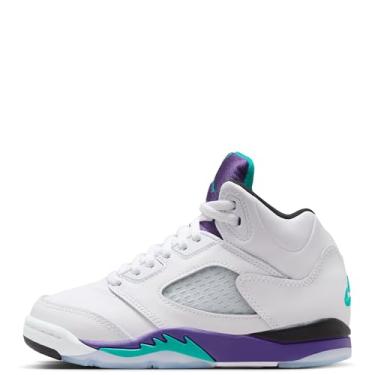 Imagem de Tênis de estilo de vida pré-escolar retrô Air Jordan 5 (branco/esmeralda/gelo de uva/preto), Branco/Grape Ice/Preto/Esmeralda Nova, 15