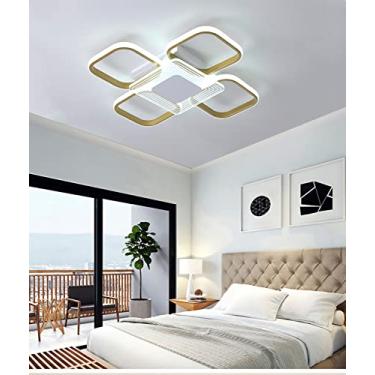 Imagem de Luminária de teto LED regulável para sala de estar com controle remoto, luminária de teto com design retangular moderno, iluminação criativa de metal e acrílico, decoração para quarto e sala