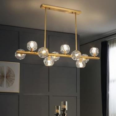 Imagem de Luminária pendente de cristal moderna com 10 luzes, lustre contemporâneo dourado linear, luminária suspensa para ilha de cozinha, sala de estar, quarto, cabeceira, sala de jantar, corredor,