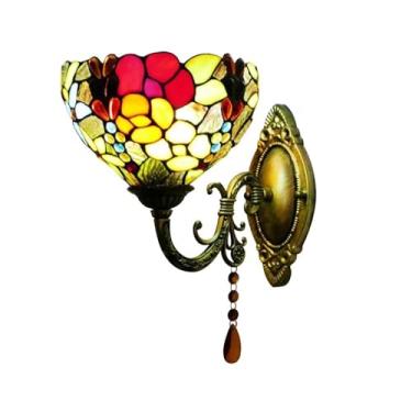 Imagem de Luminária de parede de cabeceira, estilo industrial, vintage, com braço de ganso, estilo floral, abajur de vidro colorido, ideal para quarto, sala de estar e hotel (A)