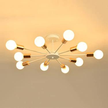 Imagem de Luminária de teto embutida, lustre Sputnik de 10 luzes, luminária de teto industrial, luzes vintage de meados do século, próximas ao teto, para sala de estar, quarto, restaurante