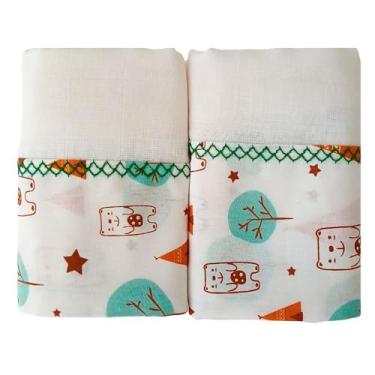 Imagem de Toalha fralda bebe maternidade amamentação pano de ombro e Banho 100% algodão 2 un menina menino (Urso Oca)