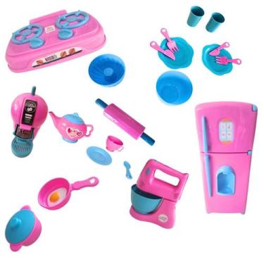 Imagem de Kit Brinquedo Cozinha 21 Peças Casinha Fogão Panelinha Geladeira Bated