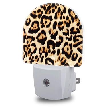 Imagem de FOISIIAEA Luzes noturnas de chita conectadas à parede com estampa de leopardo, luz noturna do crepúsculo ao amanhecer, lâmpada de LED redonda decorativa para quarto, cozinha, corredor, luz noturna